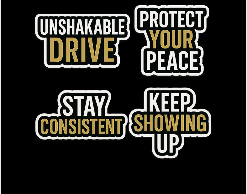 Unshakable Drive™ 4-Pack Motivational Stickers: Inspirational Quotes for Daily Encouragement